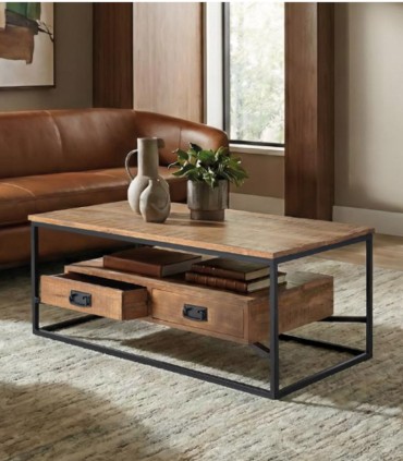 Mesa De Centro Industrial De Madera Con Estructura Metálica Y Cajones Rohan, ambiente