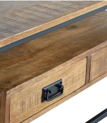 Mesa De Centro Industrial De Madera Con Estructura Metálica Y Cajones Rohan, cajon
