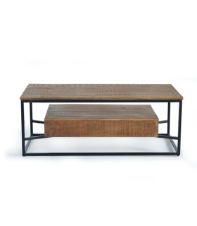 Mesa De Centro Industrial De Madera Con Estructura Metálica Y Cajones Rohan, detras