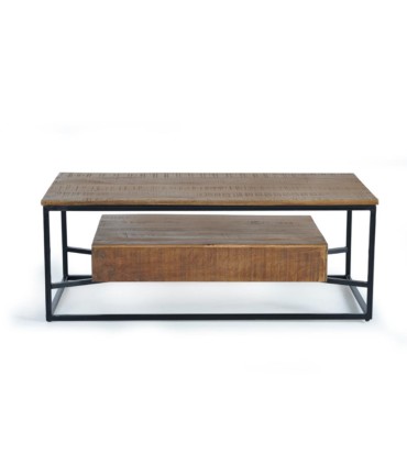 Mesa De Centro Industrial De Madera Con Estructura Metálica Y Cajones Rohan, detras
