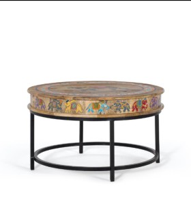 Mesa De Centro Redonda Étnica Con Elefantes Kahlo