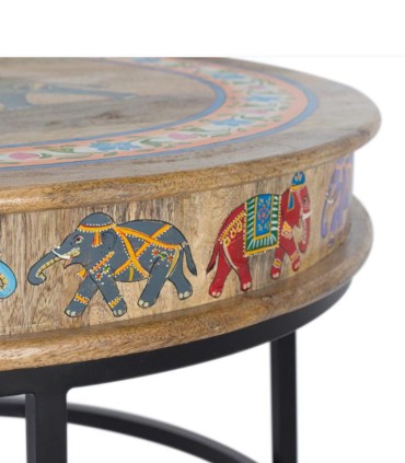 Mesa De Centro Redonda Étnica Con Elefantes Kahlo