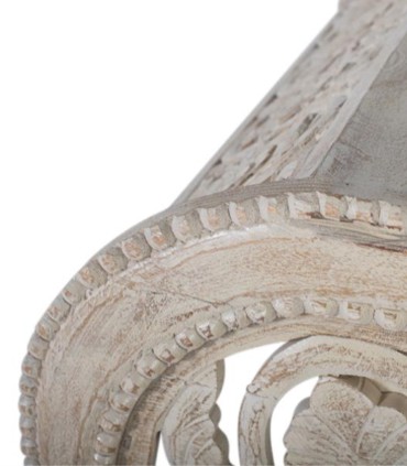 Mesa De Centro De Madera De Mango Maciza Tallada A Mano En Blanco Decapé Valdorian, detalle