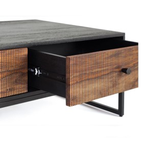 Mesa De Centro Con Cajones De Madera Y Estructura Metálica Negra Estilo Industrial Moderno Luminara, abierto