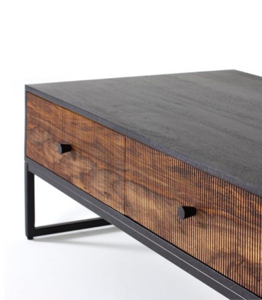 Mesa De Centro Con Cajones De Madera Y Estructura Metálica Negra Estilo Industrial Moderno Luminara, lateral