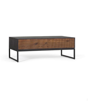 Mesa De Centro Con Cajones De Madera Y Estructura Metálica Negra Estilo Industrial Moderno Luminara, frente