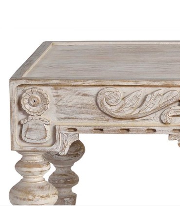 Mesa de Centro Tallada Estilo Vintage Provenzal en Madera Natural Fierro, detalle