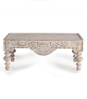 Mesa de Centro Tallada Estilo Vintage Provenzal en Madera Natural Fierro, frente