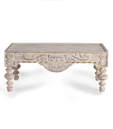 Mesa de Centro Tallada Estilo Vintage Provenzal en Madera Natural Fierro, frente