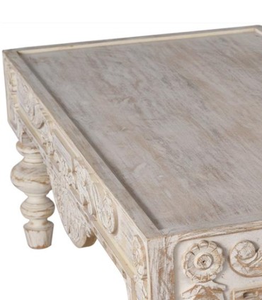 Mesa de Centro Tallada Estilo Vintage Provenzal en Madera Natural Fierro, tapa