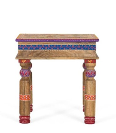 Mesa de Centro Cuadrada Pintada a Mano en Madera de Mango Estilo Étnico Quenel, frente