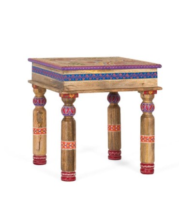 Mesa de Centro Cuadrada Pintada a Mano en Madera de Mango Estilo Étnico Quenel, perfil