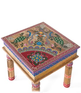 Mesa de Centro Cuadrada Pintada a Mano en Madera de Mango Estilo Étnico Quenel, arriba