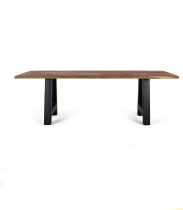 Mesa de Comedor Industrial de Madera Maciza con Patas Negras Ramiro, frente