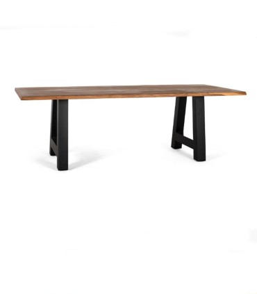Mesa de Comedor Industrial de Madera Maciza con Patas Negras Ramiro, lateral