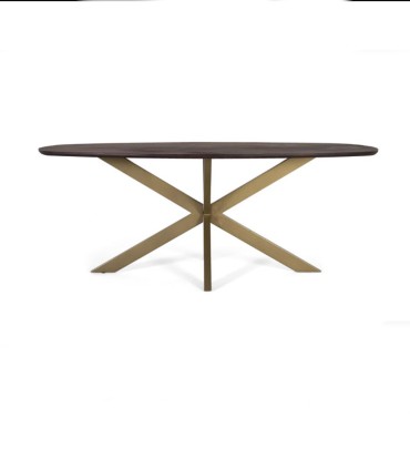 Mesa de Comedor Ovalada de Madera de Acacia con Patas Doradas de Diseño Moderno Alaric, frente