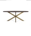 Mesa de Comedor Ovalada de Madera de Acacia con Patas Doradas de Diseño Moderno Alaric