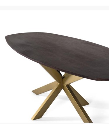 Mesa de Comedor Ovalada de Madera de Acacia con Patas Doradas de Diseño Moderno Alaric, detalle