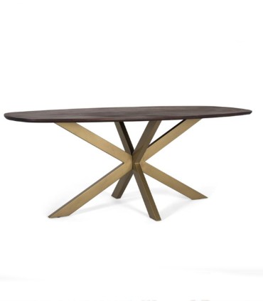 Mesa de Comedor Ovalada de Madera de Acacia con Patas Doradas de Diseño Moderno Alaric, perfil