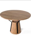 Mesa De Comedor Redonda De Madera De Mango Natural Con Base Industrial Metálica Dravok