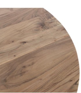 Mesa De Comedor Redonda De Madera De Mango Natural Con Base Industrial Metálica Dravok, detalle tapa