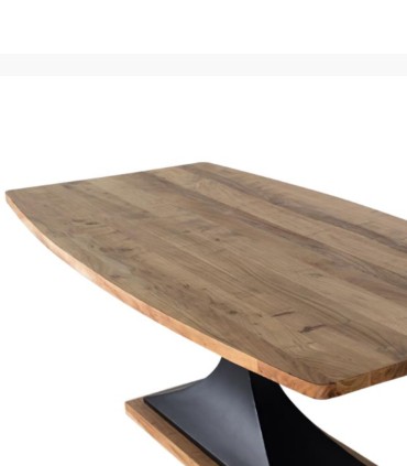 Mesa De Comedor De Madera De Acacia Con Base Metálica Negra Velkan, detalle arriba