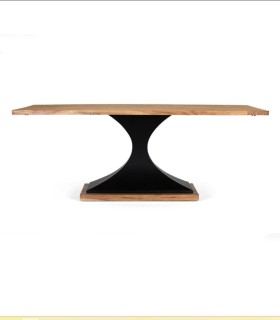 Mesa De Comedor De Madera De Acacia Con Base Metálica Negra Velkan, frente