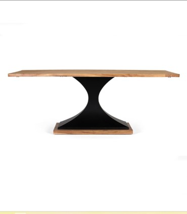 Mesa De Comedor De Madera De Acacia Con Base Metálica Negra Velkan, frente