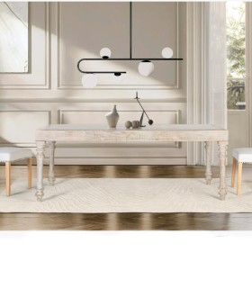 Mesa De Comedor Rectangular De Madera De Mango Tallada A Mano Con Cristal Protector Althior, ambiente