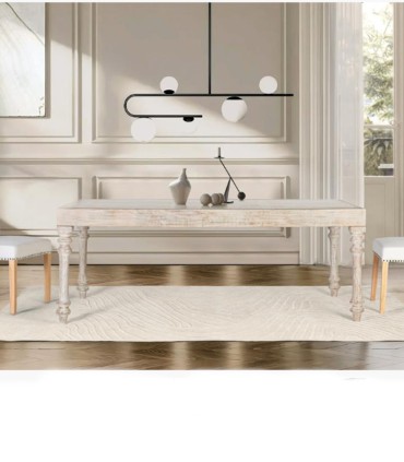 Mesa De Comedor Rectangular De Madera De Mango Tallada A Mano Con Cristal Protector Althior, ambiente