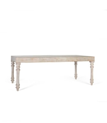 Mesa De Comedor Rectangular De Madera De Mango Tallada A Mano Con Cristal Protector Althior, frente