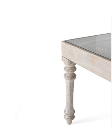 Mesa De Comedor Rectangular De Madera De Mango Tallada A Mano Con Cristal Protector Althior, detalle patas