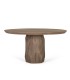 Mesa de Comedor Redonda de Madera Maciza de Mango Natural con Pie Central Esculpido Renata