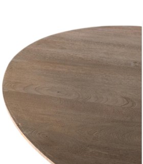 Mesa de Comedor Redonda de Madera Maciza de Mango Natural con Pie Central Esculpido Renata, detalle tablero