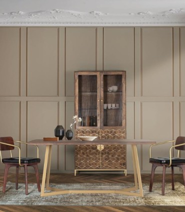Vitrina de Madera de Mango con Puertas de Cristal y Diseño Geométrico Gaeliano, ambiente