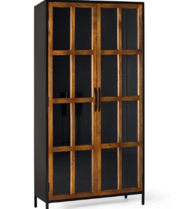 Vitrina Industrial de Madera de Mango y Metal Negro Kael, lateral