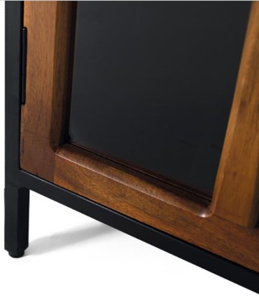 Vitrina Industrial de Madera de Mango y Metal Negro Kael, detalle