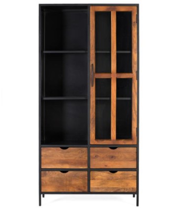 Vitrina Industrial con Cajones y Puerta de Cristal Seraphina, frente