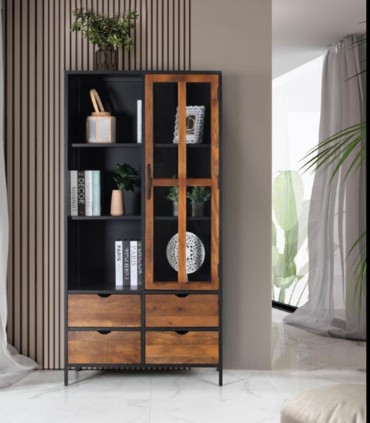 Vitrina Industrial con Cajones y Puerta de Cristal Seraphina, ambiente
