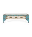 Mesa de Centro Rústica Vintage de Madera de Mango con Cristal y Detalles en Latón Azura