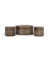 Set Mesa de Centro con 2 Taburetes Hexagonales de Madera de Mango Tallada Tribal