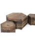 Set Mesa de Centro con 2 Taburetes Hexagonales de Madera de Mango Tallada Tribal, arriba