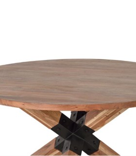 Mesa De Comedor Redonda De Madera Maciza De Acacia Y Patas Metálicas Estilo Industrial Noctis, tapa