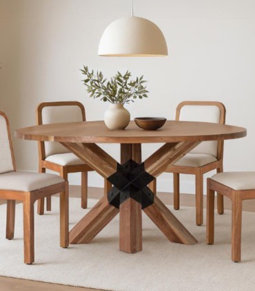 Mesa De Comedor Redonda De Madera Maciza De Acacia Y Patas Metálicas Estilo Industrial Noctis, ambiente