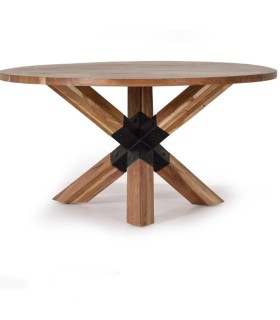 Mesa De Comedor Redonda De Madera Maciza De Acacia Y Patas Metálicas Estilo Industrial Noctis, frente