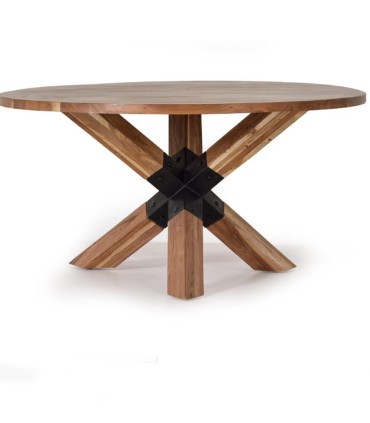 Mesa De Comedor Redonda De Madera Maciza De Acacia Y Patas Metálicas Estilo Industrial Noctis, frente
