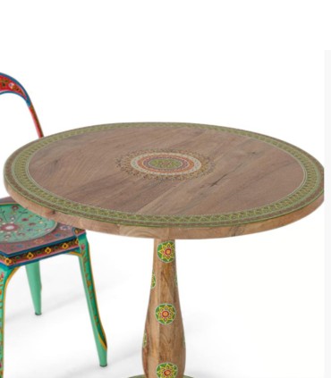 Mesa De Comedor Redonda De Madera De Mango Pintada A Mano Atelier, tapa