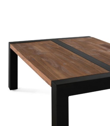 Mesa De Centro De Madera Maciza De Teka Con Estructura De Metal Torrealba, lateral