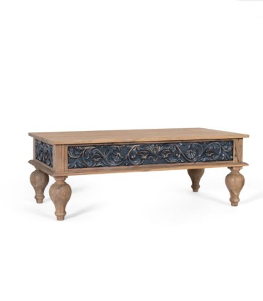 Mesa De Centro De Madera Maciza De Teca Tallada A Mano Almazul, lado