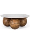 Mesa De Centro Redonda Con Tapa De Mármol Y Base De Madera Escultural Leclerc